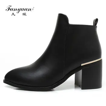 

Fanyuan Women's Chelsea Boots Bottine Femme Ankle Boots for Women 32-43 Thick High Heel Pointed Toe Slip on Winter shoes