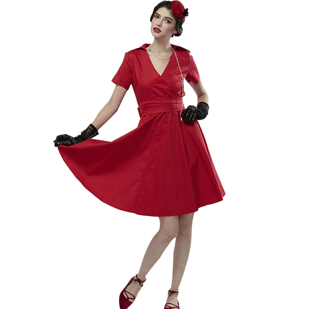 Joineles хлопок размера плюс 4XL женское винтажное платье 1960s рокабилли Свинг ретро платье Вечерние Vestidos одноцветное офисное платье халат
