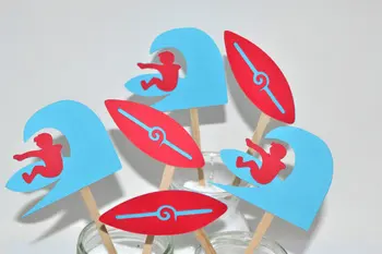 

red Surf Party-Beach Party-Surfboard-Surfer cupcake toppers sea wedding cocktail Party Food Picks free shipping