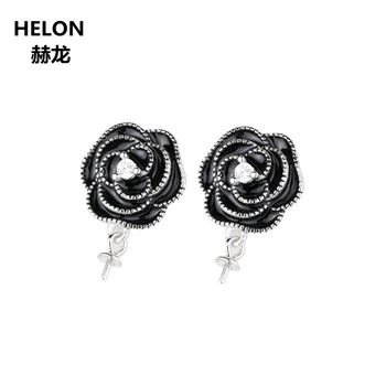 

925 Sterling Silver Earrings Stud Earrings Crystal 5-12mm Pearl or Round Bead Semi Mount Women Earrings Cloisonne Enamel Setting