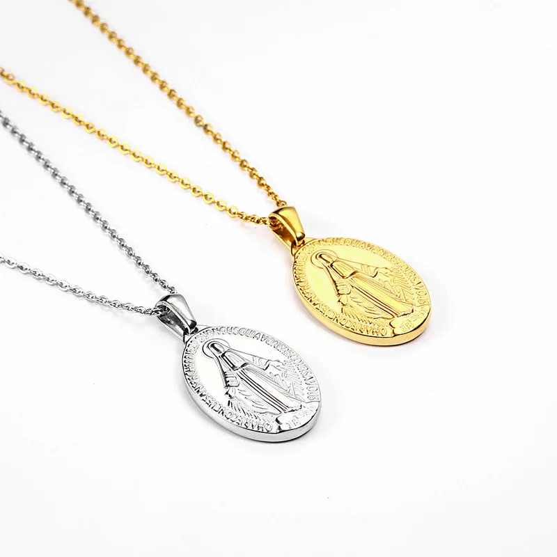 

Cathlic Virgin Mary Miraculous Medal Pendant Necklace For Women Our Lady Jewelry Religious Collier Femme