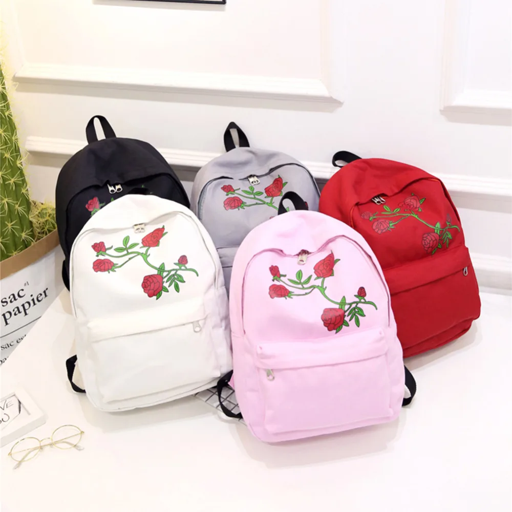 Preppy lienzo Rosa flor Bordado mochilas mujer casual Bolsas de viaje mochila mujeres flor impresión mochila Preppy lienzo Rosa flor Bordado mochilas mujer casual Bolsas de viaje mochila mujeres flor impresión mochila