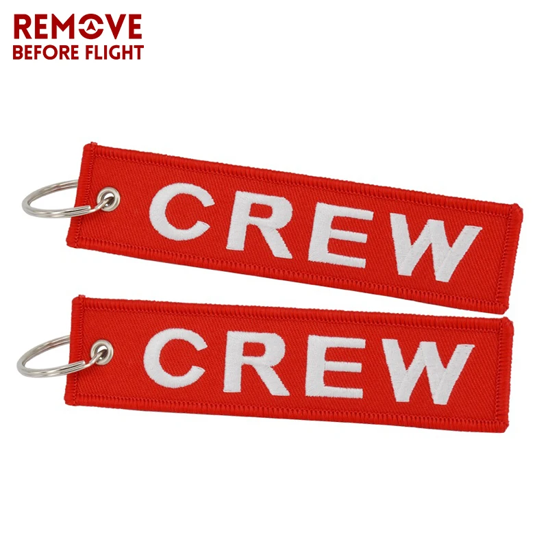 

10 PCS/LOT Fashion Crew Keychain OEM Motorcycle Keychains llaveros Luggage Tag Embroidery Red Crew Keychain for Aviation Gifts