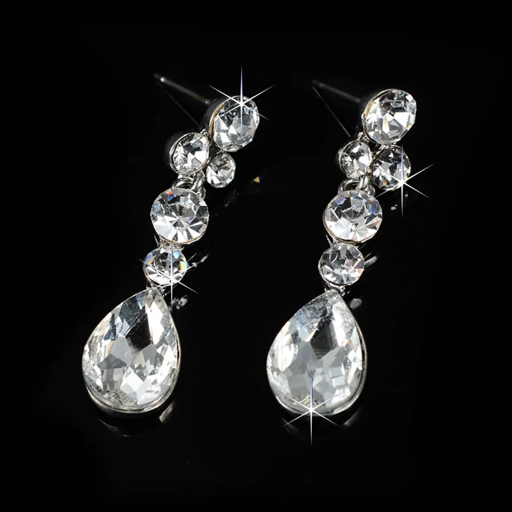 bridal jewelry set wedding dress pearl rhinestone necklace accessories women earrings silver plated luxurious party bijoux D026 (3)