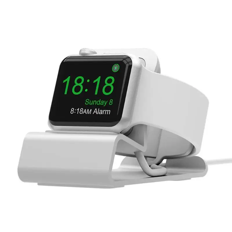 Роскошная подставка для Apple Watch Hands Free, с отверстием для кабеля, поддержка зарядки, алюминиевый кронштейн для iWatch, док-станция, подставка, колыбель - Цвет: Серебристый