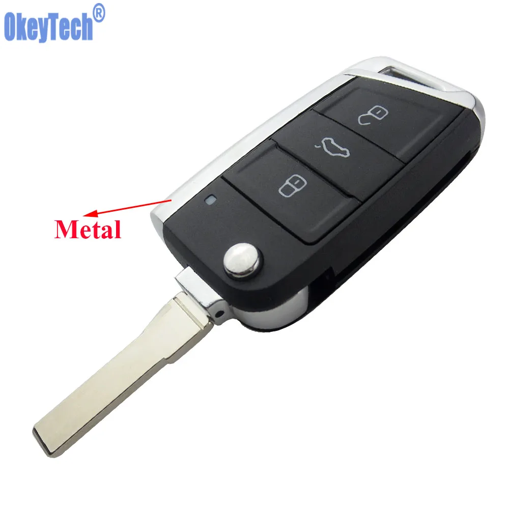 OkeyTech 3 Buttons Modified Folding Flip Remote Car Key Cover Case Fob Shell For VW Golf 7 GTI MK7 Skoda Octavia A7 Seat No Logo