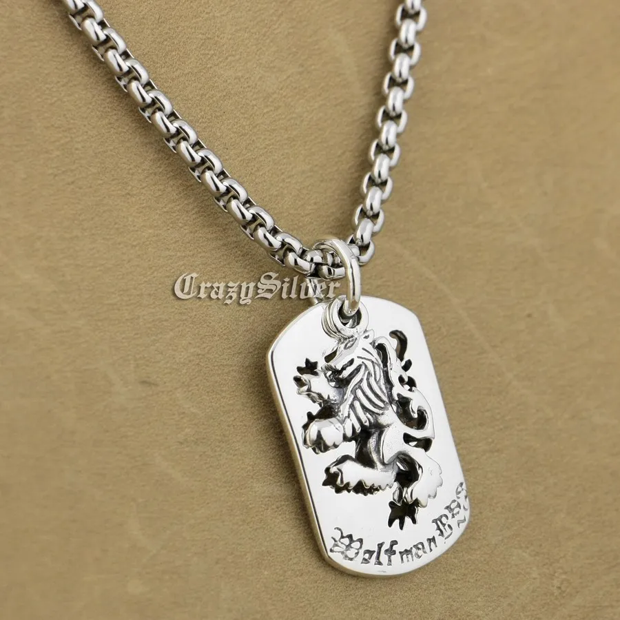 925 Sterling Silver King Lion Dog Tag Biker Pendant 9S020A 316L Stainless Steel Necklace 24 inches 925 Sterling Silver King Lion Dog Tag Biker Pendant 9S020A 316L Stainless Steel Necklace 24 inches