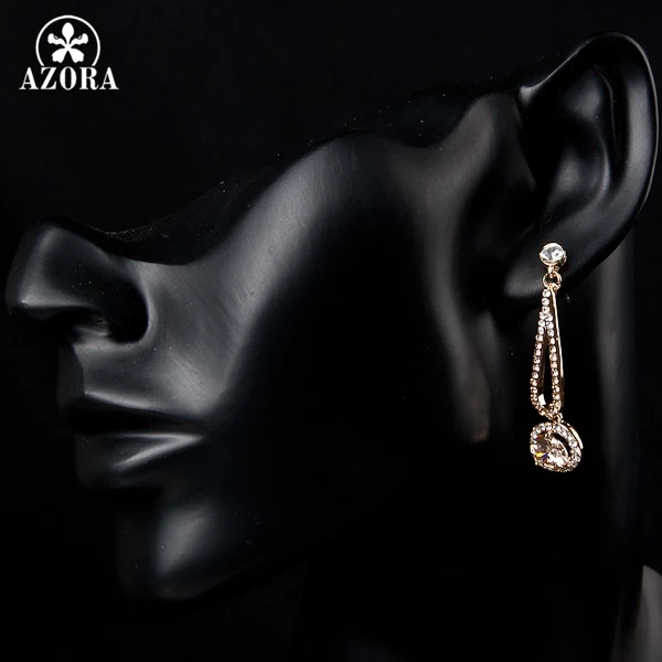 AZORA Noble Elegant Design Gold Color Round Cubic Zirconia Drop Earrings TE0048