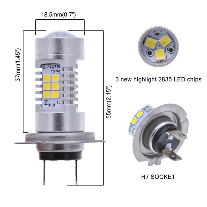 TUINCYN 2 шт. H7 светодиодный светильник супер яркий автомобильный противотуманный светильник s 6000K белый оранжевый дневной ходовой светильник авто светодиодный H7 2835 чипы 21 SMD