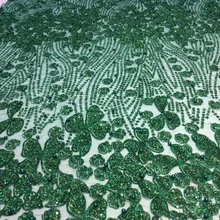 Ткань с блестящим кружевом с украшением в виде кристаллов ткань для нигерийские Свадебные платья с камнями в зеленом цвете 5 ярдов SF3