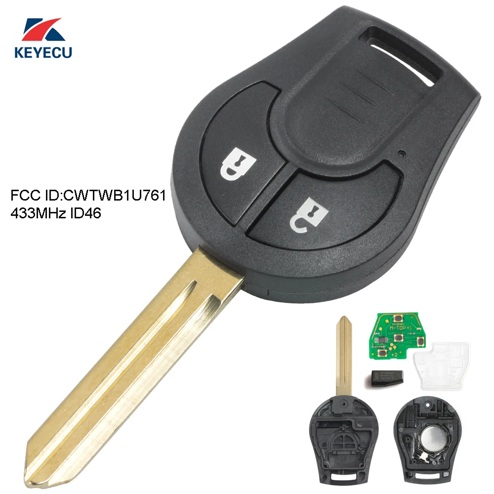 KEYECU Replacement Remote Car Key Fob 2 Button 433MHz ID46 for Nissan