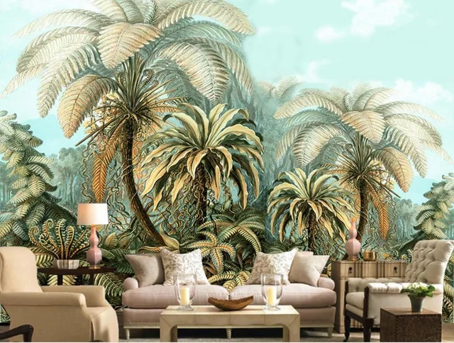 Große Hintergrund 3d Wallpaper Wandbild handgemalten tropischen ... Große Hintergrund 3d Wallpaper Wandbild handgemalten tropischen ...