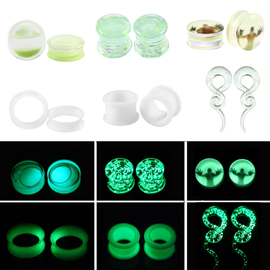 2Pcs Glow In The Dark Siliconen Oordopjes En Tunnels Piercing Expander