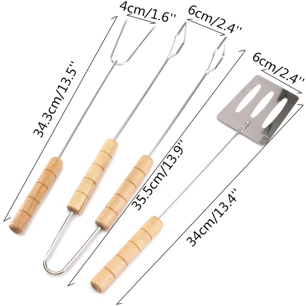 HENGHOME 3pcs Stainless Steel BBQ Roasting Grilling Tool Barbecue Fork