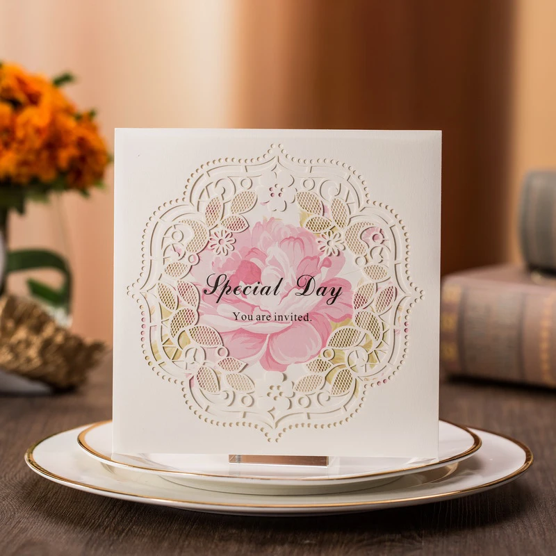  FANLUS Luxury Hollow Rose Flowers Laser Cut Wedding Invitations Card For Evening Party - 32893034260