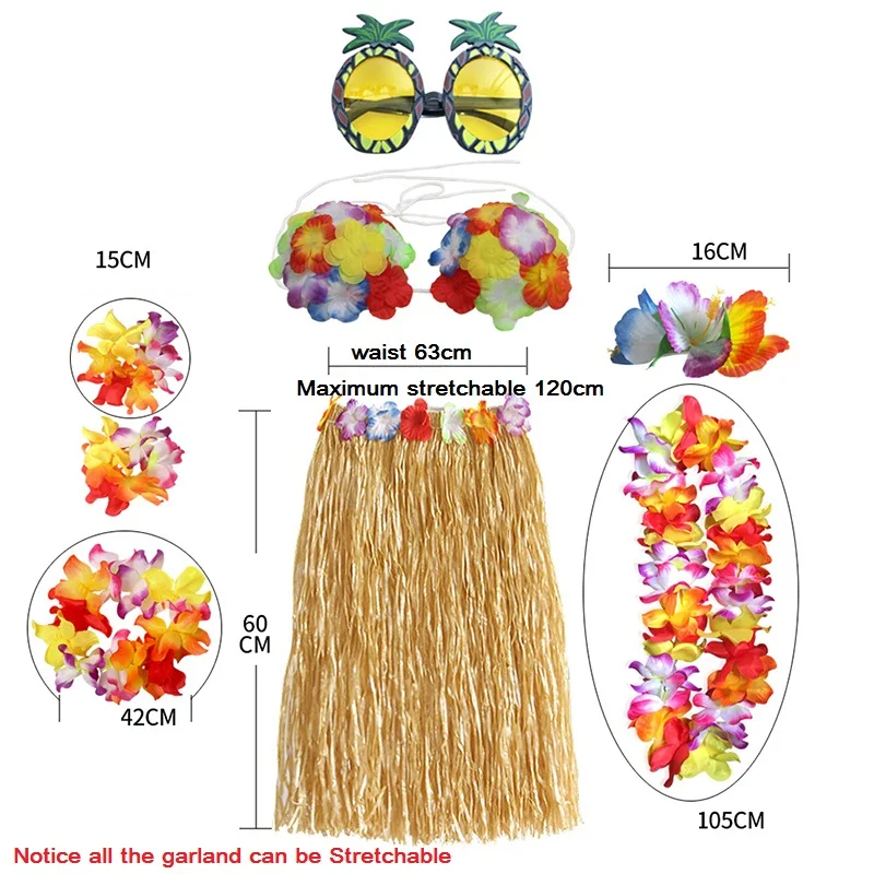 8 шт./компл. Пластиковые волокна Девушки Женщины Гавайская Юбка травяной костюм Цветочная юбка солнечные очки танец хула платье Вечерние Гавайские пляжные