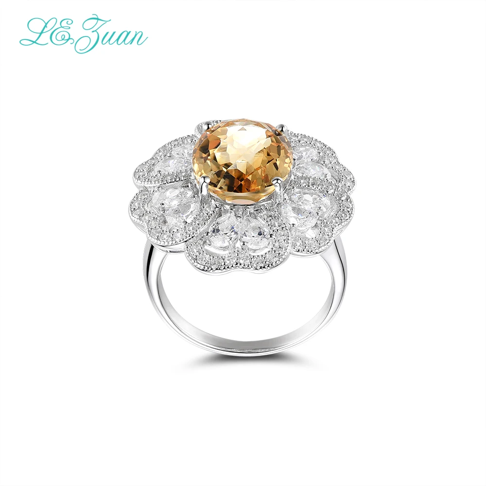 I&zuan 4.65ct Natural Citrine Gemstone Ring 100% 925 Sterling Silver Jewelry Luxury Rings For Women Cluster Flower R0067-W05