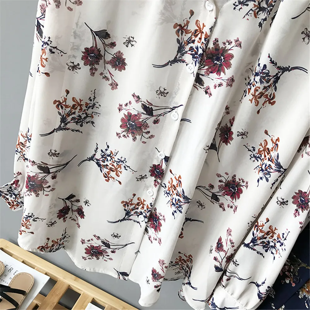 High quality Casual Chiffon Floral Women blouse shirt oversize Long sleeve Loose shirt office wear Flower tops Blusas Camisas (4)