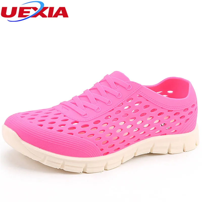 UEXIA 2018 Casual Native Summer Women Sandals Hollow Outdoor Jelly Garden Breathable Hole Cutout Slip On Cool Flats Solid Shoes