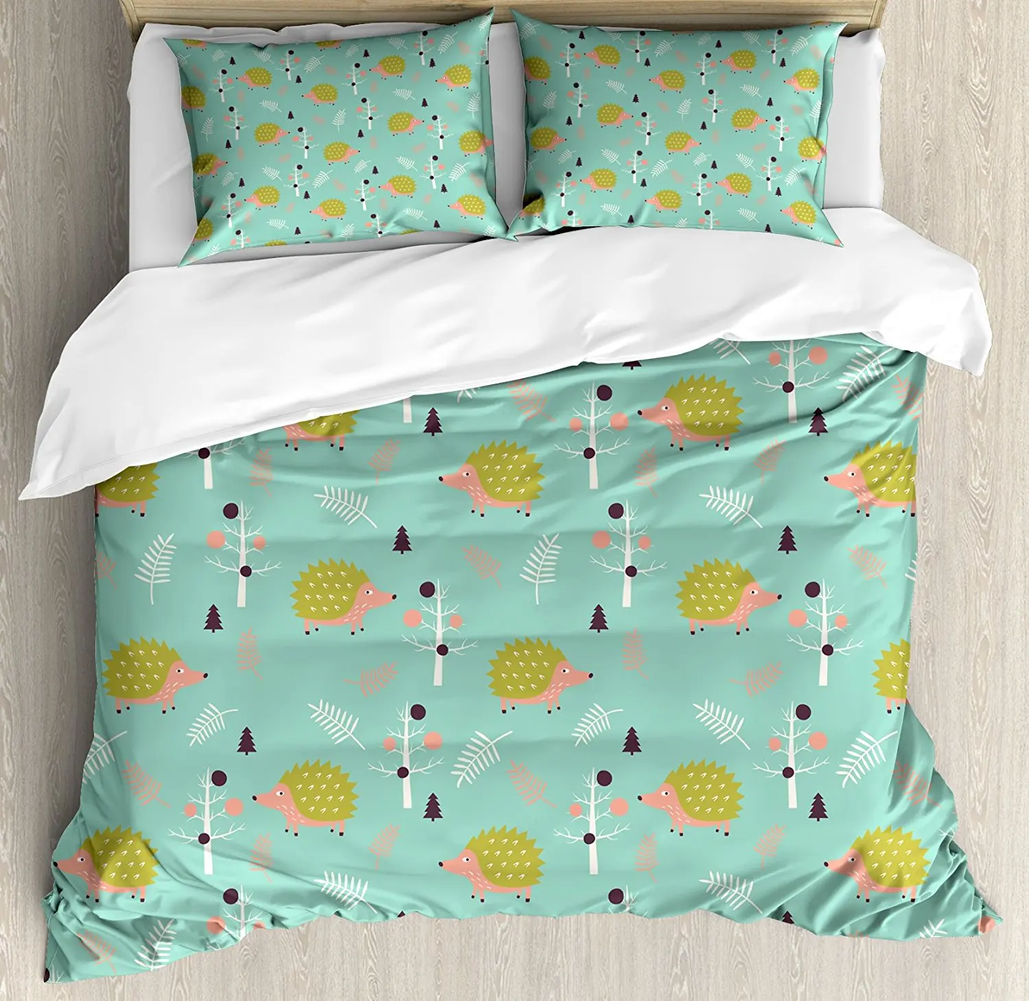 Duvet Cover Set, Scandinavian Art Pattern Forest Elements Pine Trees