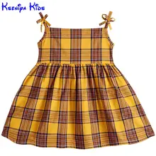 Kseniya/Детские летние желтые платья-Слипоны для девочек; Одежда для маленьких девочек; дизайнерское пляжное винтажное клетчатое платье для девочек 6 лет