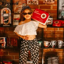 Bynbbur Tassels Top And Dot Print Pants Sets 2 Pieces Suits Girl Kids Off The Shoulder Cute Sets Cute Baby Girls 2019 Summer New Bynbbur Tassels Top And Dot Print Pants Sets 2 Pieces Suits Girl Kids Off The Shoulder Cute Sets Cute Baby Girls 2019 Summer New