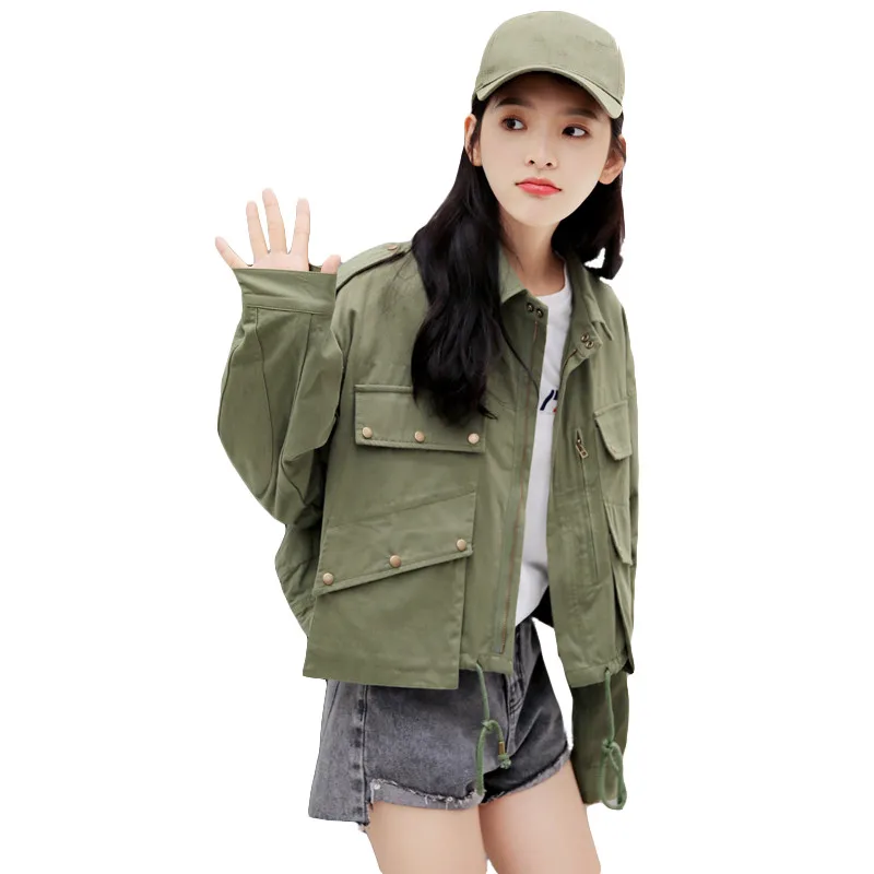 

2019 Women Oversized Army Green Jacket Military Style New Korean Fashion Loose Fit Jackets Streetwear