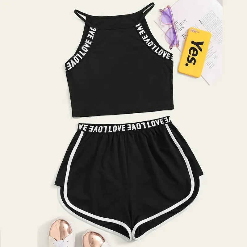 

2019 Casual Women Clothes 2pcs Summer Sling Vest Tank Top+High Waist Mini Shorts Party Bodycon Outfits Slim Stretch Streetwear