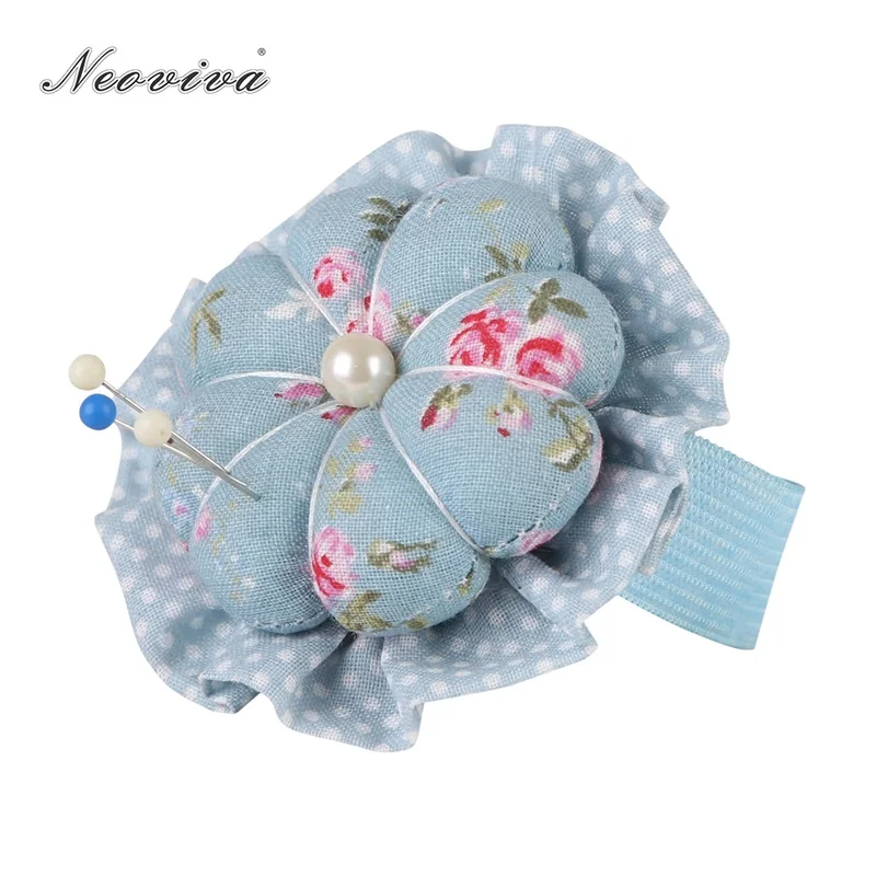 

Neoviva Handy Pin Cushion for Sewing, Style Tiny Flower Pack of 2, Floral Blue Ocean Needlework DIY Handmade Kit for Kniting Pin