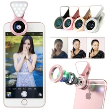 ET 3 в 1 объектив для телефона Универсальный объектив для камеры с светодиодной вспышкой 0.4X-0.6X широкоугольный Макро клип-на Объективы для телефона для iPhone