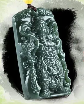 

Chinese HeTian Carved guangong guanyunchang Amulet pendants Necklace Fashion Jewelry Free Rope