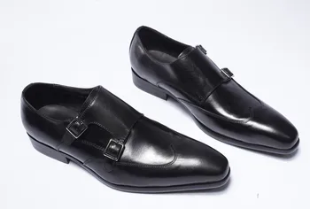 

Men Fashion Classic Genuine Leather Double Buckles Men's Dress Shoes Formal Wedding Office Man Brown Black Monk Strap Footwear