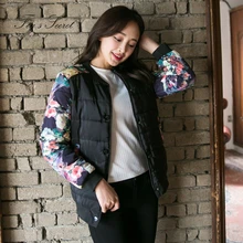 Floral Flower Sleeves Women Parkas Coat Cotton polyester Slim Elegant clothing Suit For Spring Spring Winter