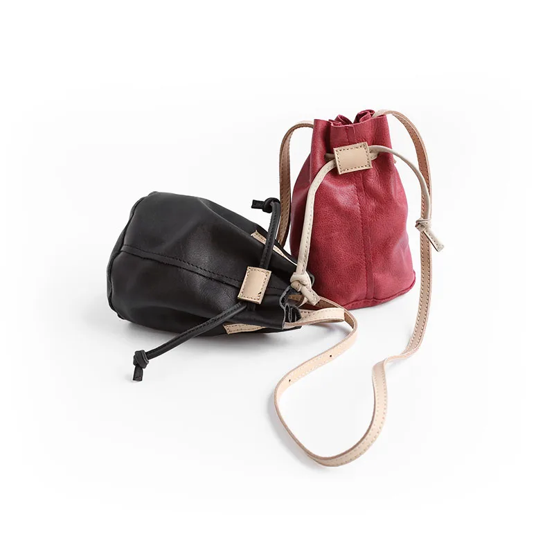 

Vendange retro mini bucket handmade sheepskin women bag phones shoulder bag 2221