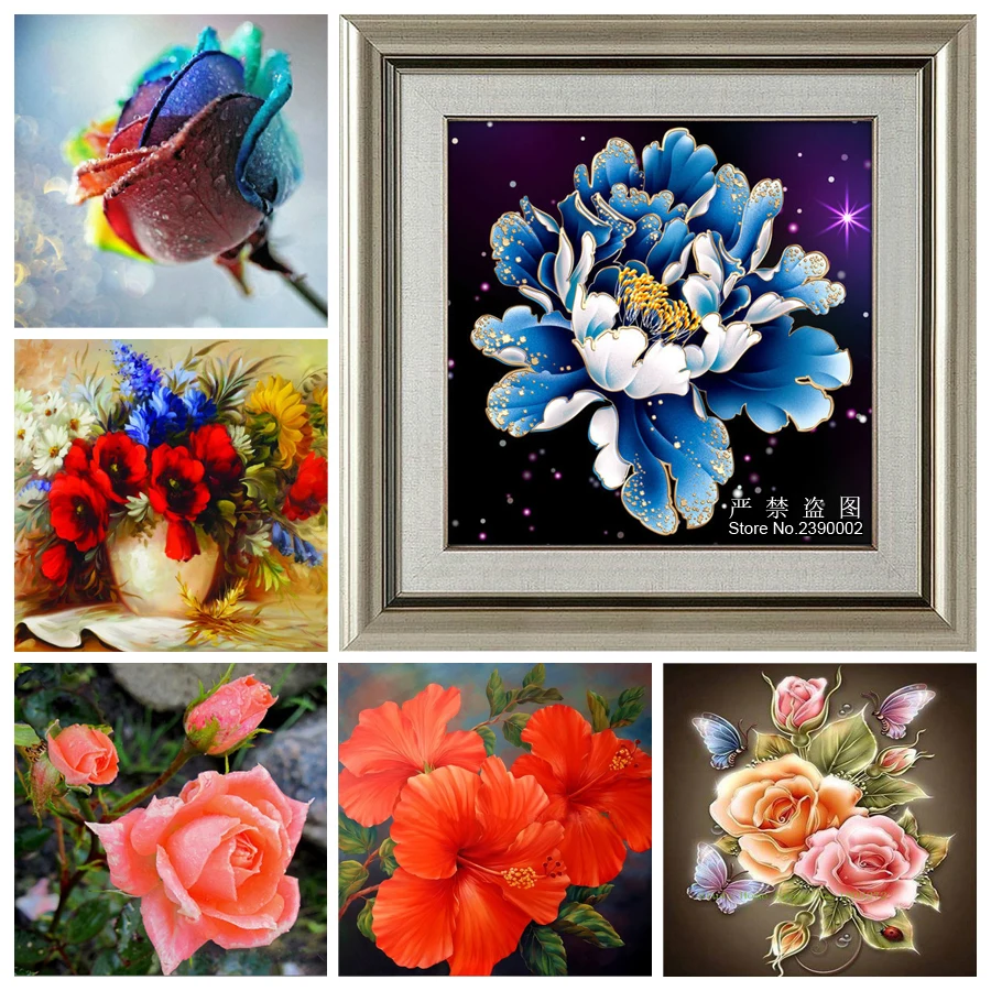 5D DIY Diamond Painting Kits Flowers 3d Square And Full Rhinestones