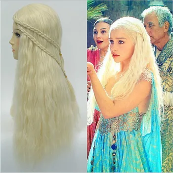 

Daenerys Targaryen Cosplay Wig Game of Thrones Cosplay Daenerys Targaryen Wedding Dress Costume Halloween party long Blue Dress