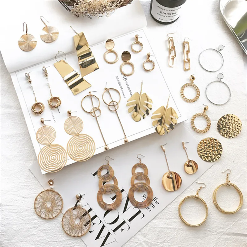 

Punk Gold Colour Big Geometric Circle Metal Dangle Earrings For Women Bohemian Party Exaggerated Fashion Earrings Jewelry S3