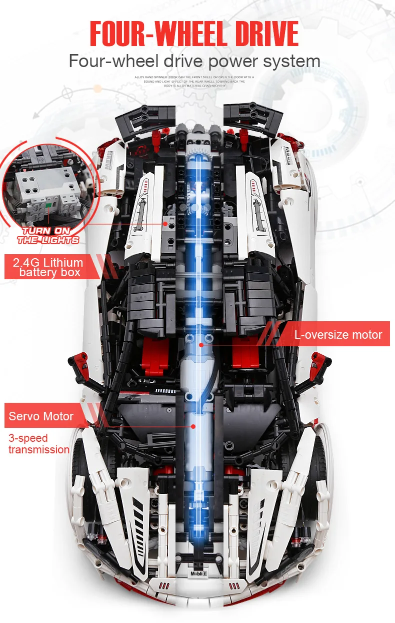 20087 DHL, серия Yeshin Technic, совместимая с MOC-3918, моторизованный белый автомобильный набор, детские строительные блоки, кирпичи, приложение, игрушечные машинки RC