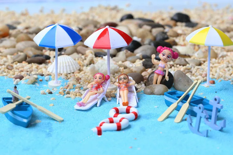 

16pcs/lot Garden Miniature Ocean Style World Landscape Sea Beach Sand Sunshine Bikini Lounge Boat Umbrella Anchor KS 018