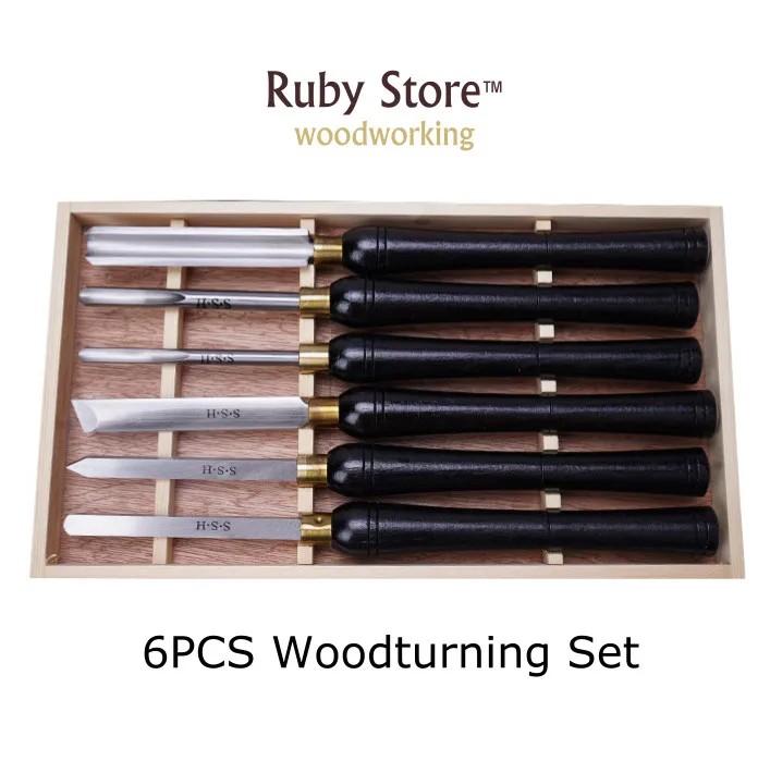 

6PCS Woodturning Chisel Set Black Walnut Handle in a Wooden Box