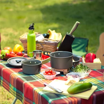 

Outdoor Camping Cookware 2-3 Suit Thick Hard Alumina Non-stick Pan Tool