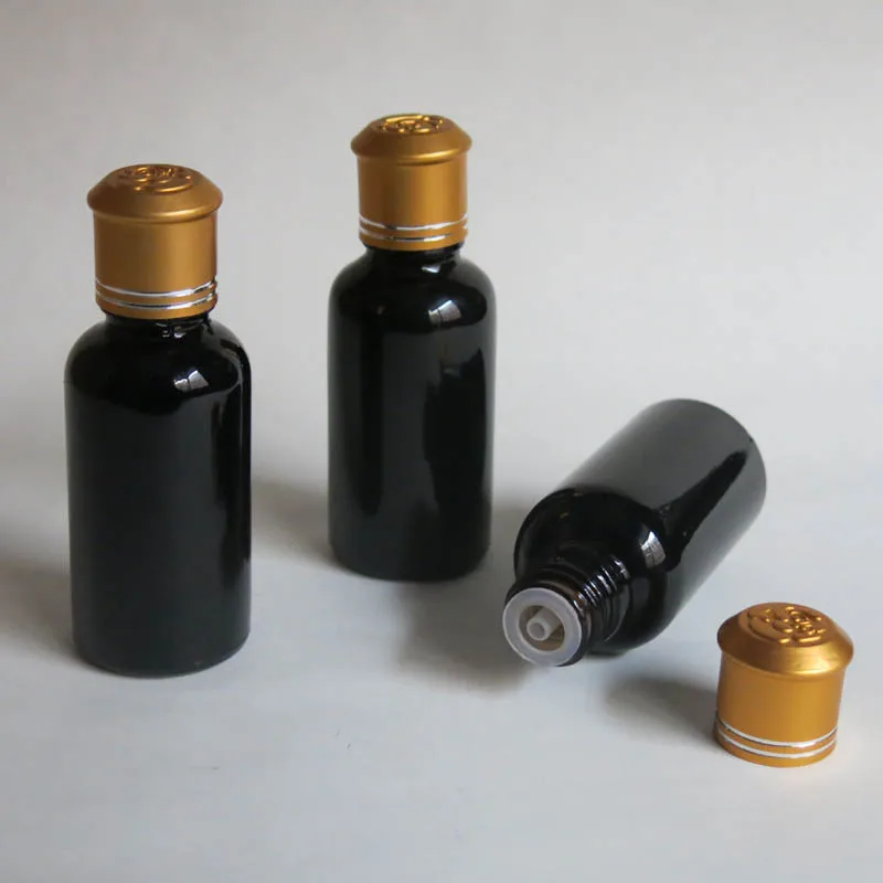 

Оптовая продажа, черная стеклянная бутылка 30 мл, пустой стеклянный контейнер сыворотка из сока 1 унция, бутылка для эфирного масла 30 мл с белой закручивающейся крышкой