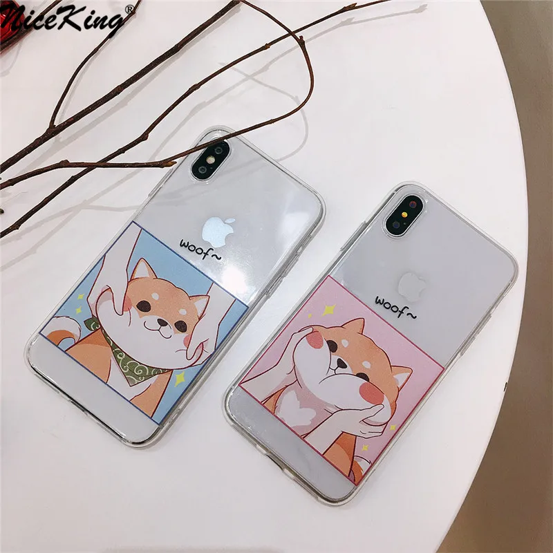 

Niceking Cute Cartoon Phone Cases For iPhone X 6 6S 7 8 Plus Soft TPU Back Cover Kawaii Shiba Inu Pattern Cases For iPhone 7