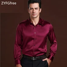 Высококлассная мужская деловая рубашка из шелка с длинными рукавами, тянущиеся шелковые атласные топы, удобные Аутентичные шелковые повседневные мужские рубашки z02
