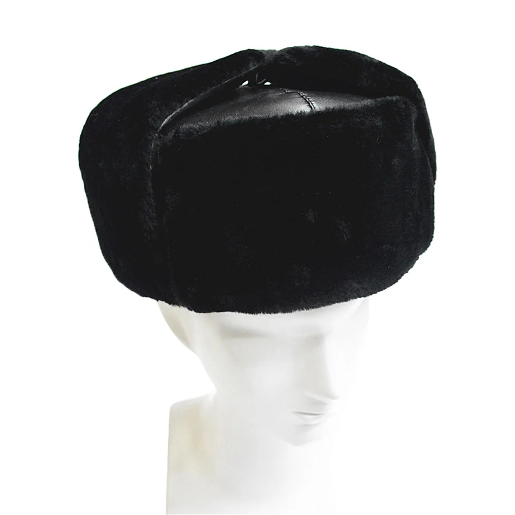 Новая зимняя мужская и женская шапка из плотного искусственного меха, сохраняющая тепло, уличная ветрозащитная шапка-ушанка головные уборы, ушанка - Цвет: Черный