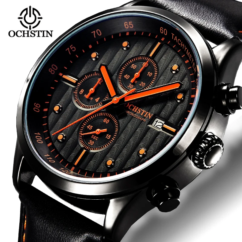 Top Brand Luxury Men's Watches Fashion Style Auto Date Sports Quartz Watch High Quality Leather Strap Chronograph Men Watch