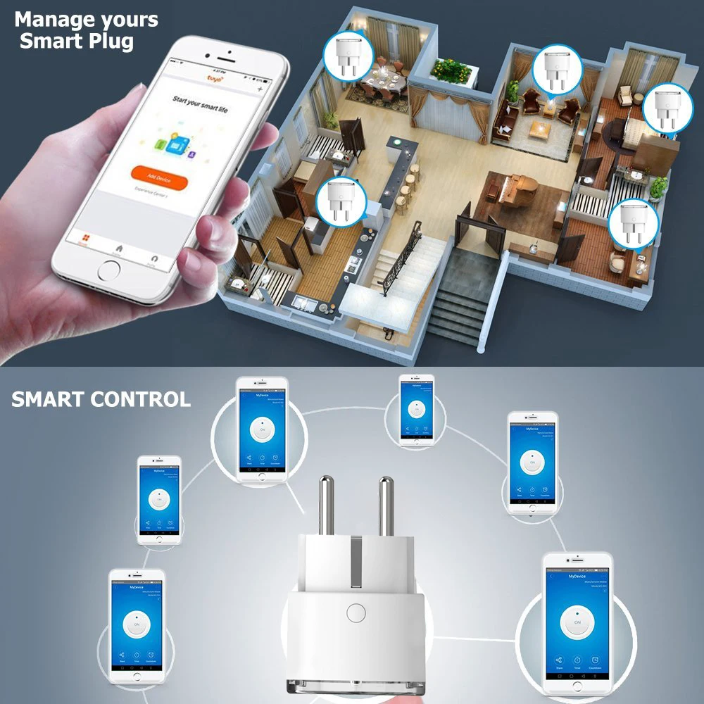 Умная розетка с Wi-Fi, розетка 3680 Вт, 16А, таймер для контроля энергии, ЕС, розетка, голосовое управление от Alexa Google Home IFTTT