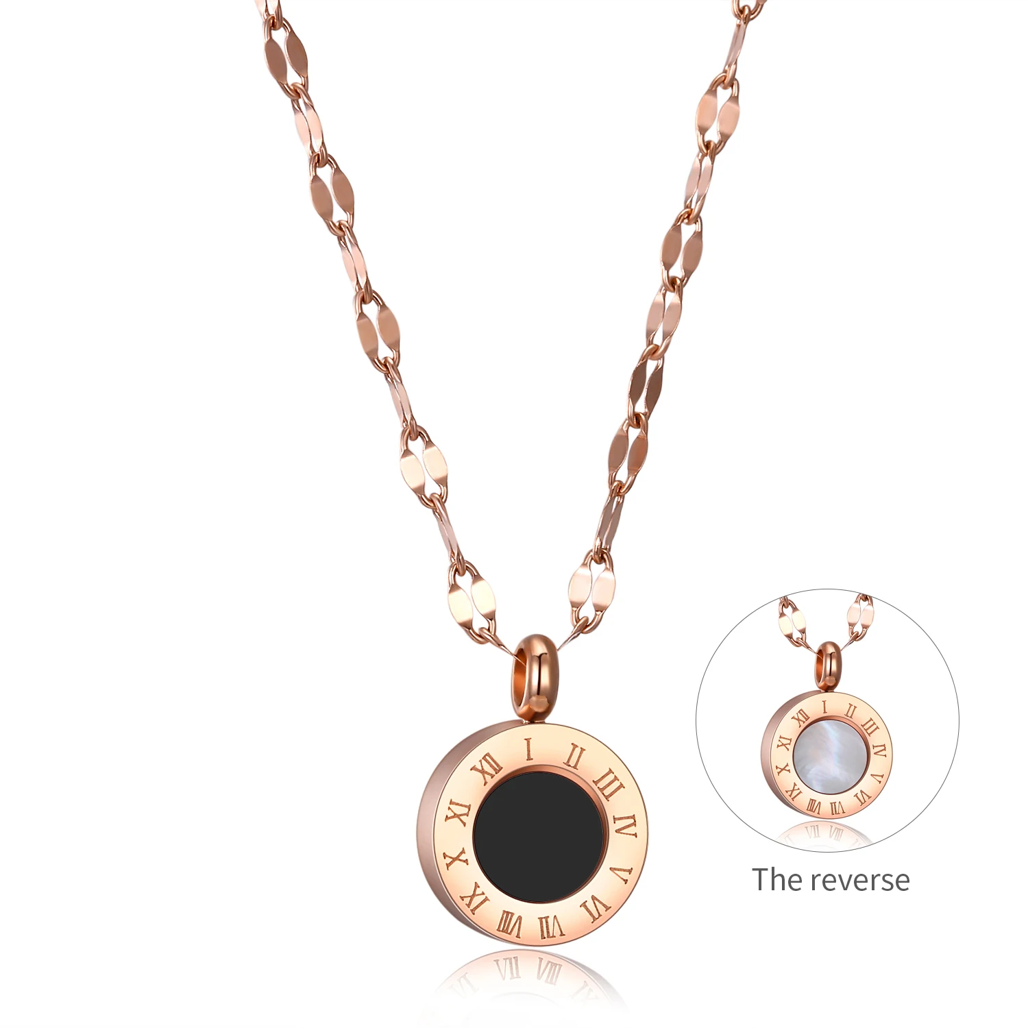 Black White Shell Round Roman numeral Pendant Necklace For Women Fashion Jewelry Stainless Steel clavicle chain Metal | Украшения и