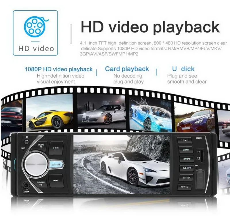 4.1'' Mirror Link For Android Phone Automagnitol Audio Car Radio 12V DVR/Camera Input Stereo TF/USB/AUX In Bluetooth FM