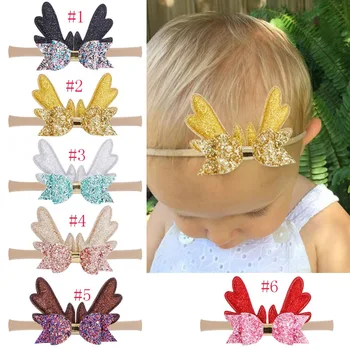 

36pcs/lot,Antlers Hair Bows Nylon Headband Little Girls Hairbands Glitter Bows Headbands Headwear Christmas Hair Accessories